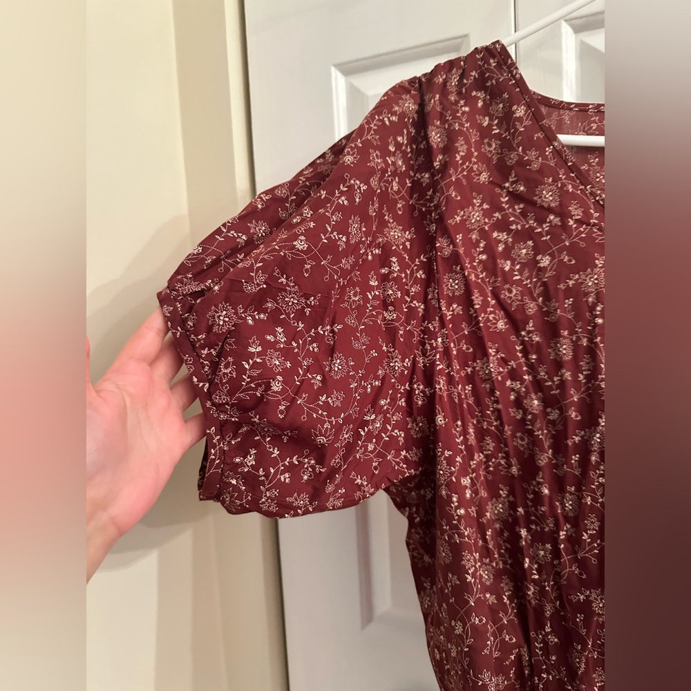 Madewell Cottagecore Floral V-Neck Top - Deep Plum / Burgundy - Size Large - Picture 5 of 9